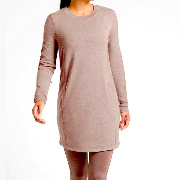 ATHLETA FLORA MAUVE LONG SLEEVE POCKET SOFT COZY BALANCE DRESS size medium - Picture 1 of 15
